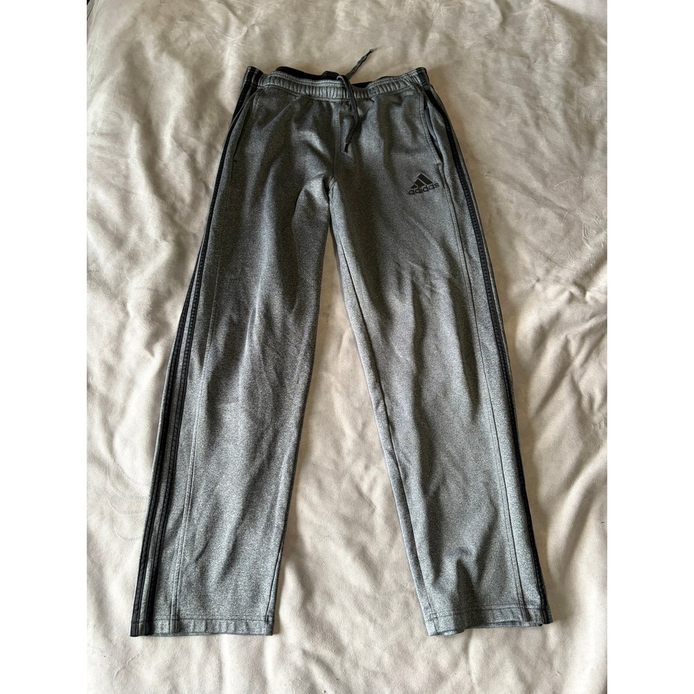 Adidas Mens Gray Heathered Three Stripe Track Pants Medium Drawstring Activewear
